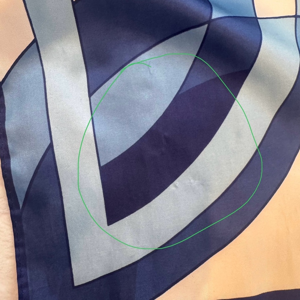 Christian Dior Vintage Silky Satin Blue Geometric Print Oblong Rectangle 44 x 14 - Picture 9 of 14